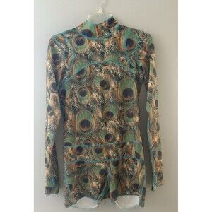 Tutu Blue Swimsuit Size L Peacock Shortie Sun Protection Rash Guard Long Sleeve